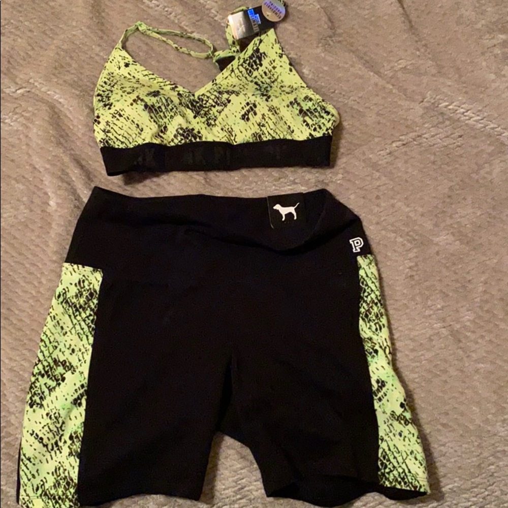 2 Piece PINK Biker Short & Bra Set